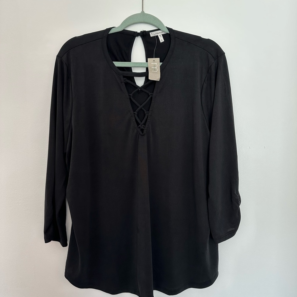 Maurices Elegant Black Lace-Up Blouse size 2